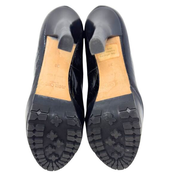 Jimmy Choo Patent Leather Shearling Platform Moto Biker Lug Sole Boots Heels‎ 38 - Picture 9 of 9